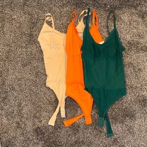 New Stylish Women's Bodysuit Trio - Cream, Orange, Green
